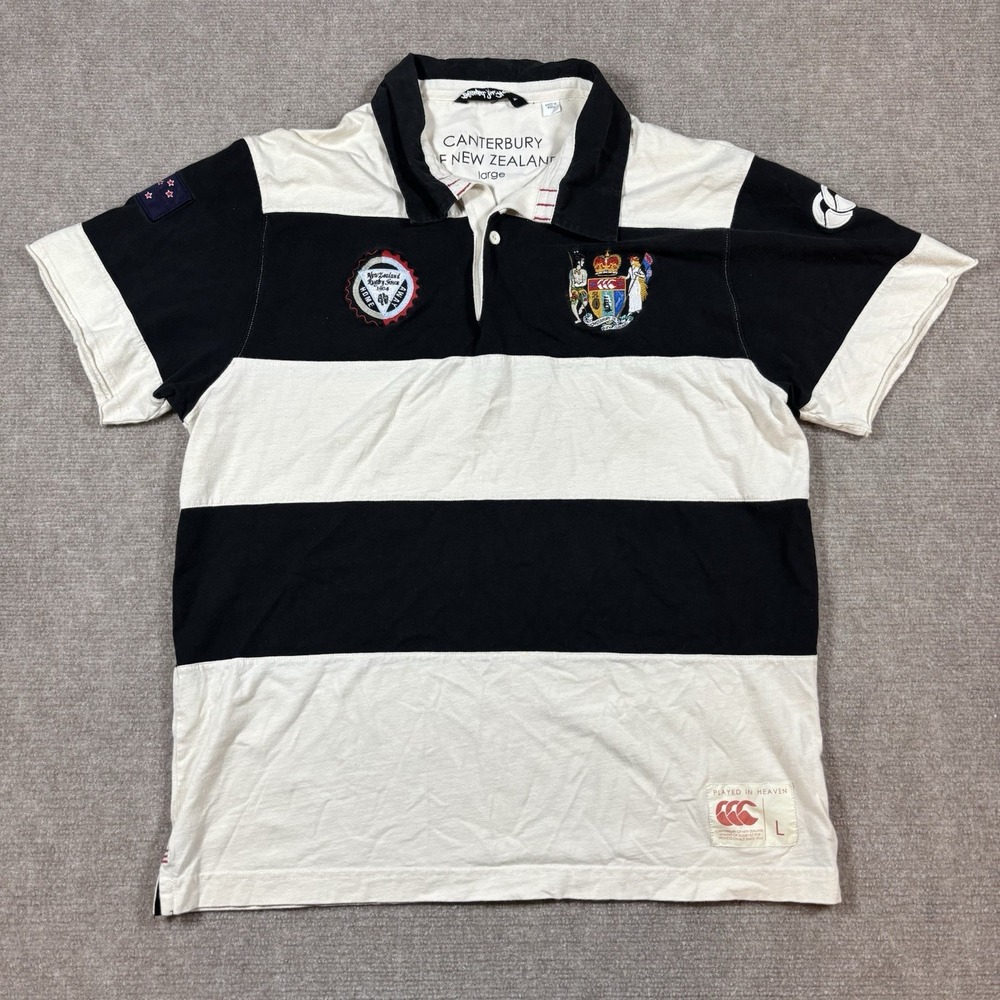 Canterbury Black and White Striped Polo Shirt